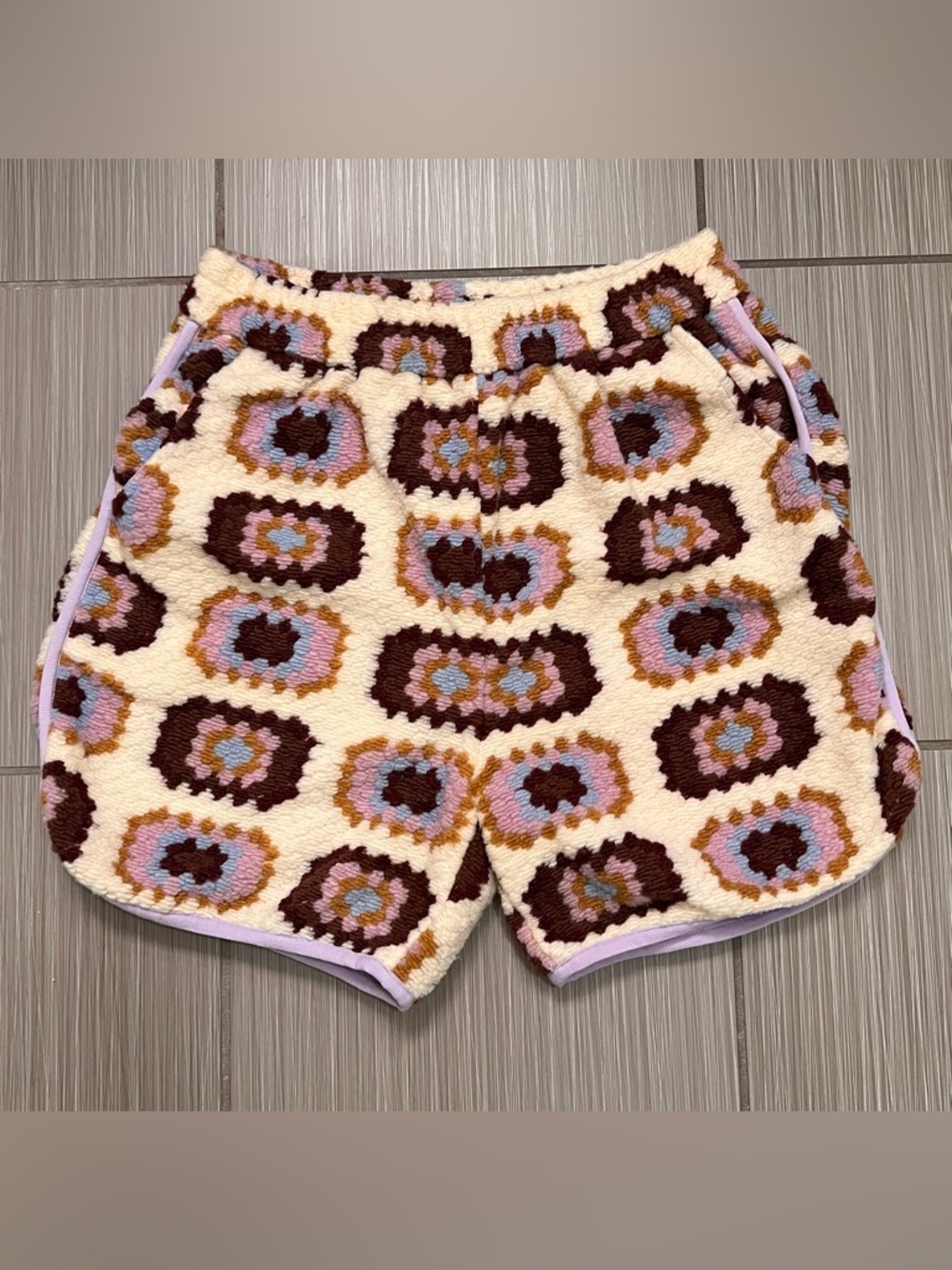Fleece Crochet Print Shorts Cozy XS multicolor rare